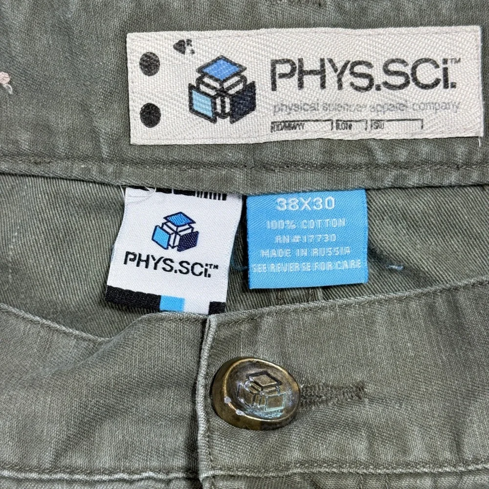 Phys.Sci. Carpenter Pants Mens 38x30 Olive Green Utility Workwear‎ Relaxed Fit
